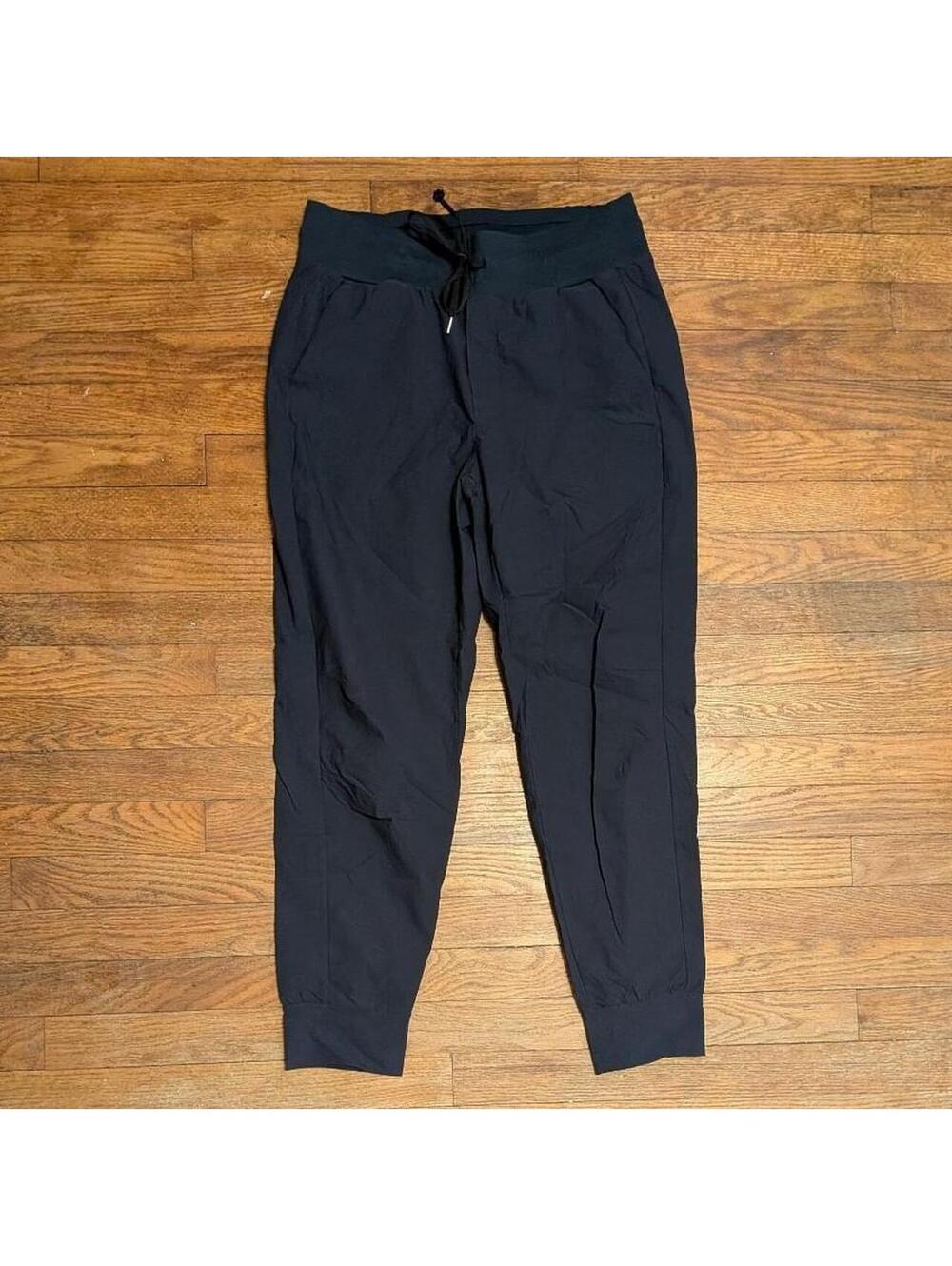 Navy Woven Athletic Joggers Wide Knit Waistband Cuffed Ankle Zip Pocket Medium